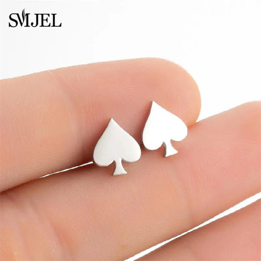 Stainless Steel Creative Poker Ace Stud Earrings Small Black Heart Spades Earrings for Women Girls Jewelry Unique Design Earings