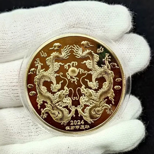 Chinese New Year 2024 Dragons Playing with Beads Collectible Coins Gold Plated Lucky Coin China Mascot Commemorative Souvenir