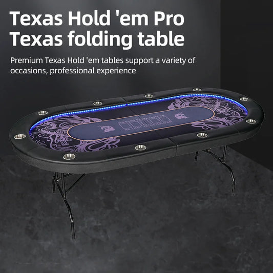Texas Poker Table 213 * 106Cm Table Feet Foldable with LED Light Casino Texas Baccarat Price Discount