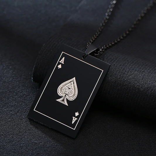 Lucky Ace of Spades Men Necklaces Jewelry,Stainless Steel Poker a Pendant,Rock Punk Casino Good Fortune Collar Accessory