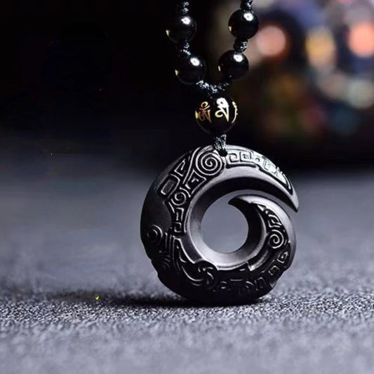 Obsidian Feng Shui Crafts Raw Stone Decorative Crystals Pendant Jewelry Women Organic Material Piedras Couple Ornament Black
