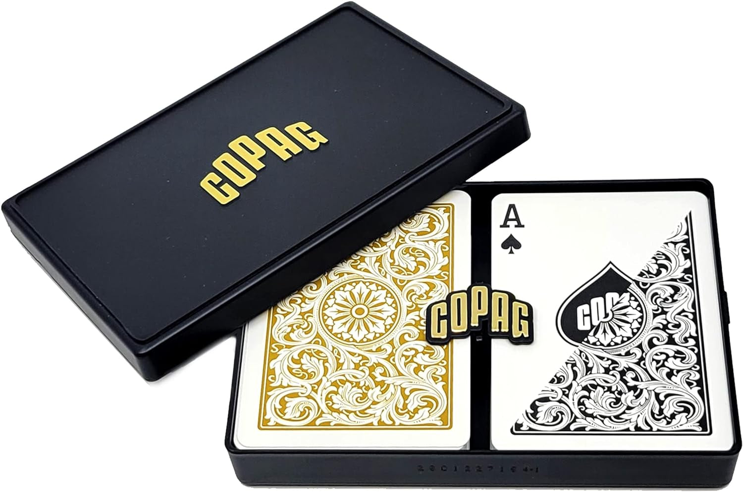 Copag Casino Quality 100% Plastic Playing Cards, Poker Size (Standard) Black/Gold (Regular Index, 1 Set)