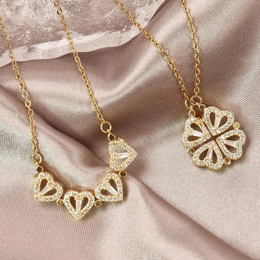 Love Magnetic Pendant Necklace Ladies Clover Necklace Heart Shaped Clover Necklace Lucky 4 in 1 Love Pendant Jewelry Gift